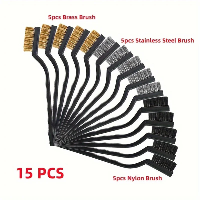 15-Piece Wire Brush Set – Stainless Steel, Brass & Nylon Wire Brush Set Qme 15pcs