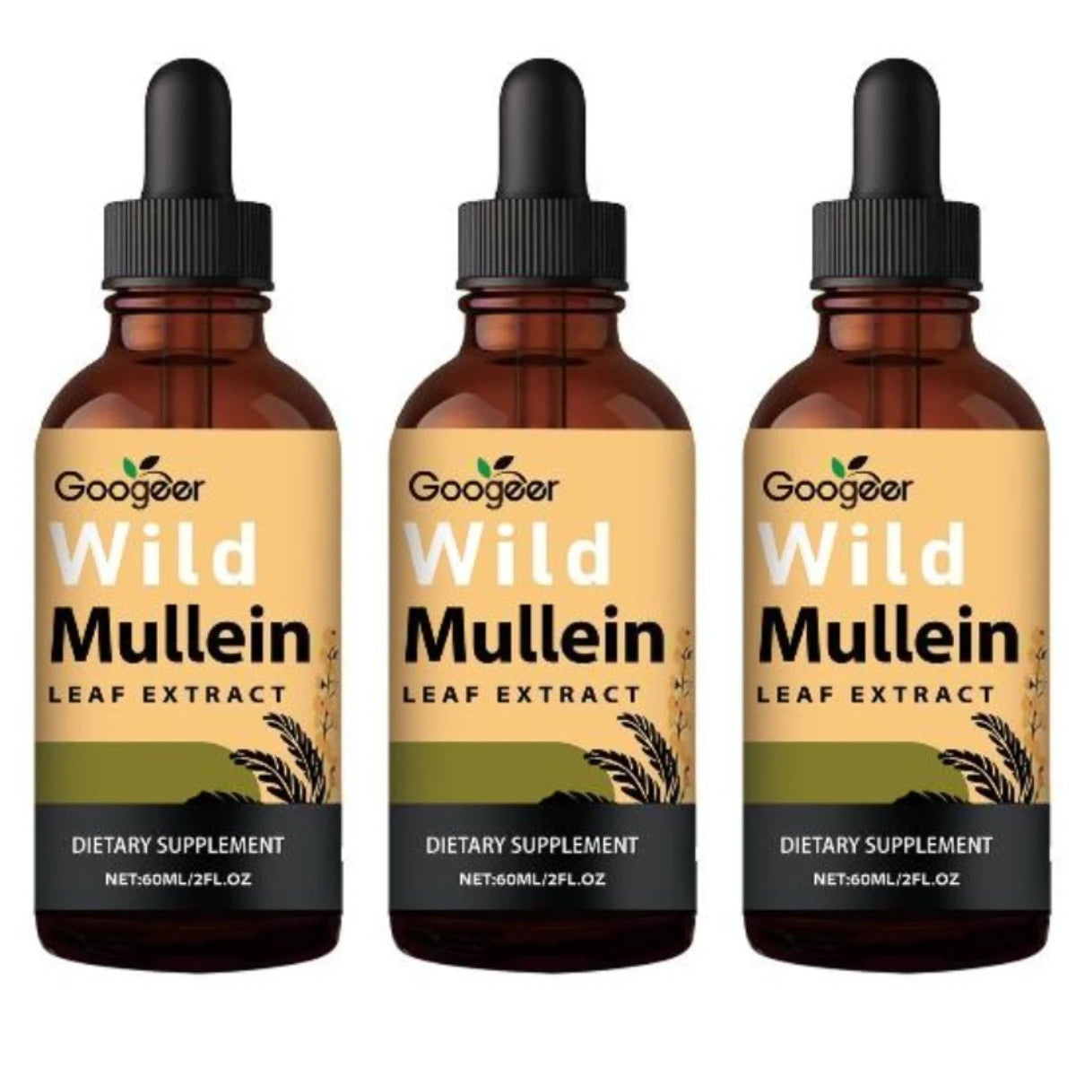 Wild Mullein Leaf Extract Drops – Ginger & Lemon Peel 60ml Herbal Liquid Supplement Qst 3 bottles