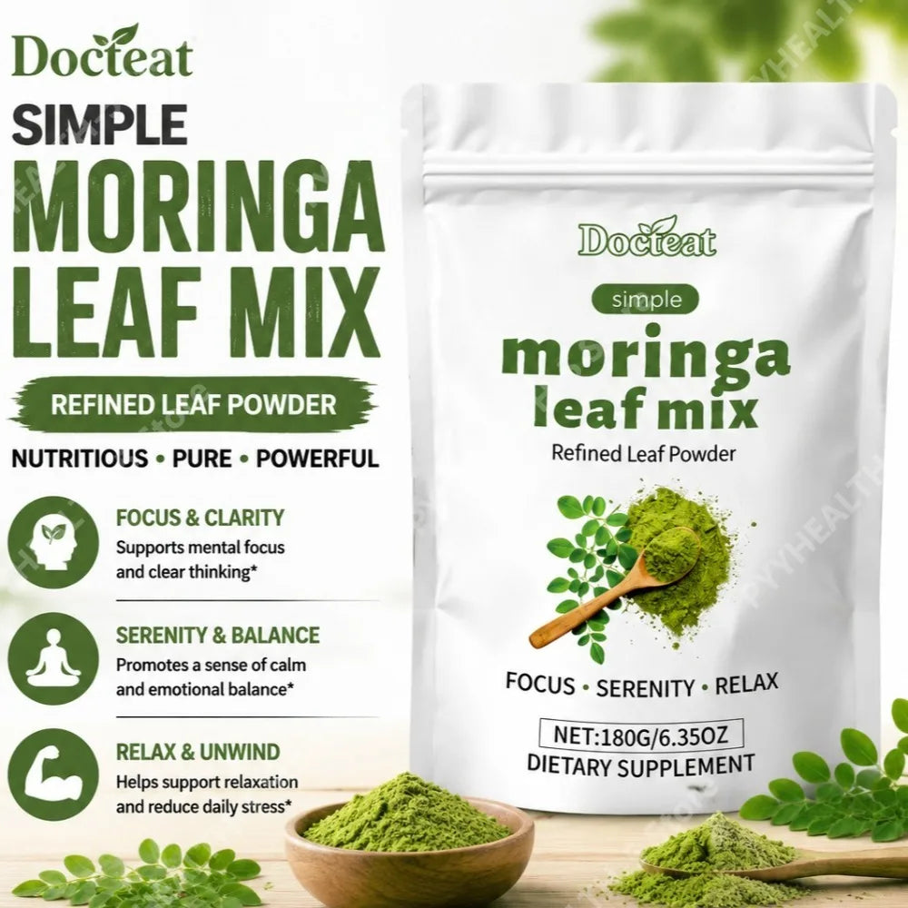Docteat Moringa Leaf Powder | Vitamins A & C, Calcium, Iron 180g Superfood Powder Qst