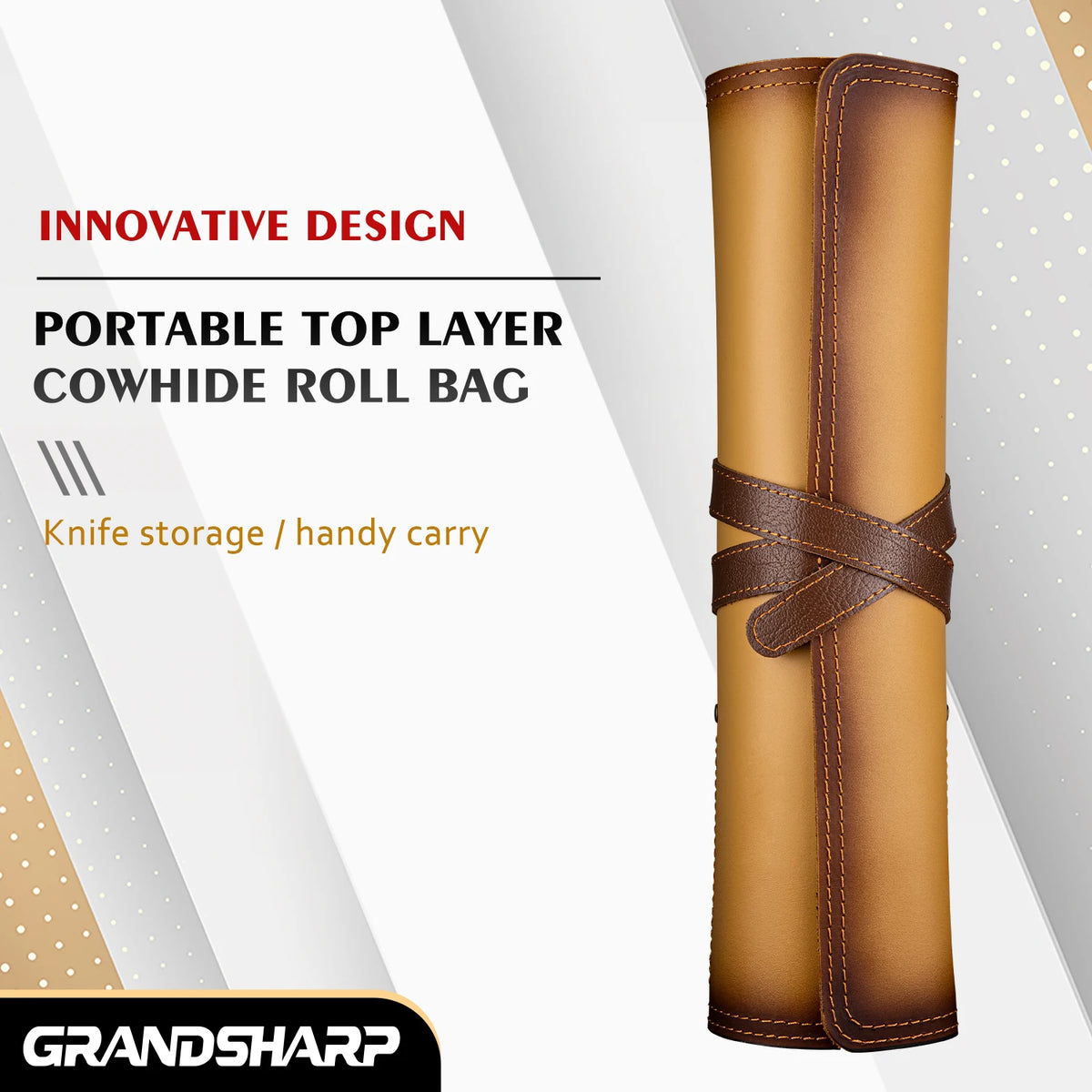 Grandsharp Leather Chef Knife Roll Bag – 5-Slot Cowhide Knife Roll Bag Qst Default Title