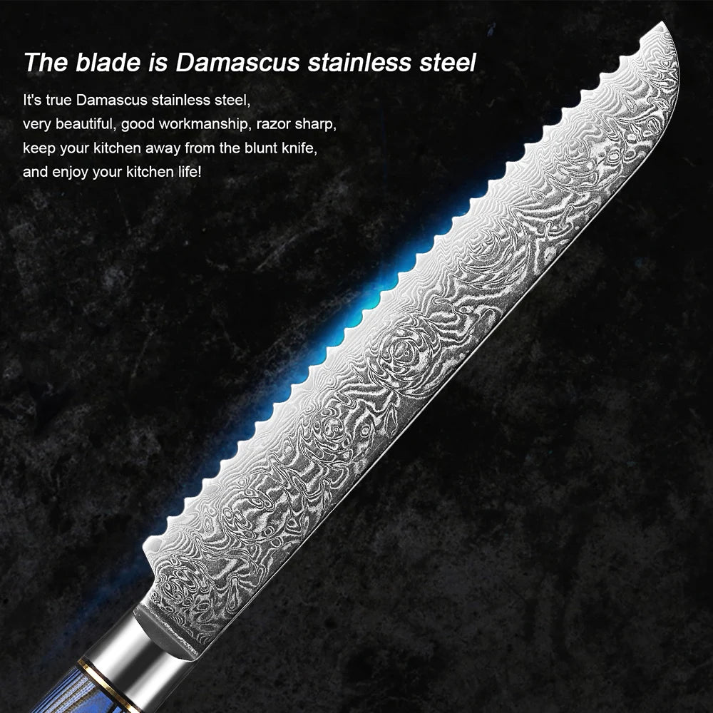 XITUO 8" Damascus Serrated Bread Knife – Sharp, Ergonomic Serrated Bread Knife Qst