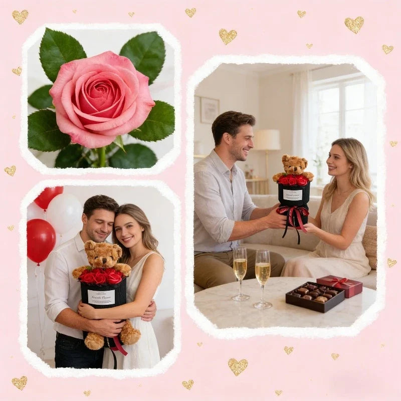 Rose Bear Bouquet Artificial Flowers – Cute Gift & Home Decor Artificial Flower Decor Qme