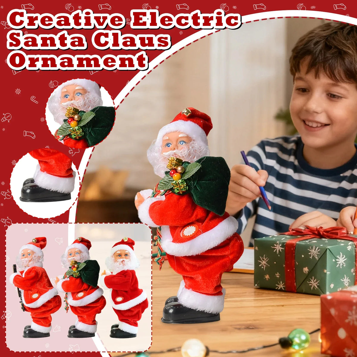 Dancing Santa Motorized Figurine | Animated Xmas Decor Christmas Figurine Qme