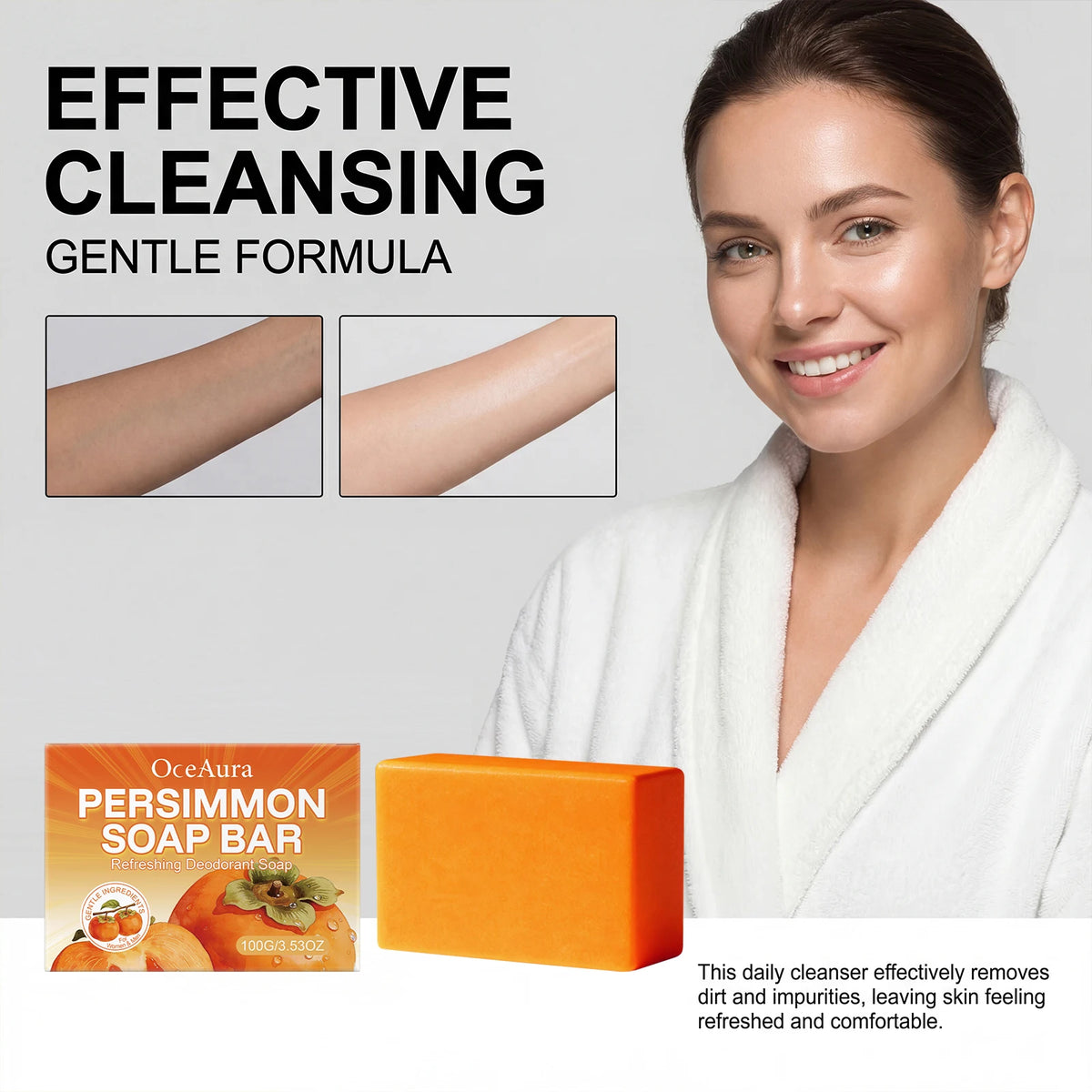 OceAura Persimmon Body Soap Bar 100g – Moisturizing Cleanser Body Soap Bar Qst