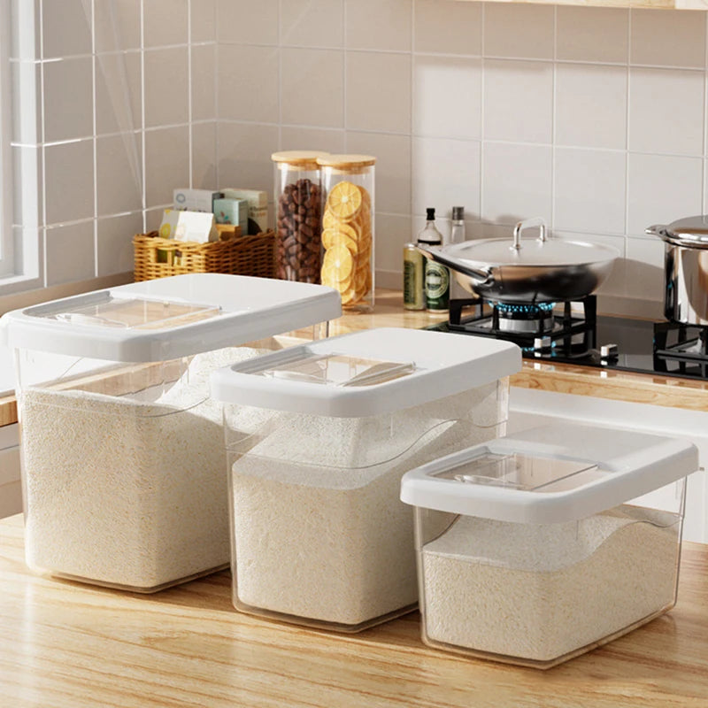 15/20 KG Airtight Rice Storage Bucket – Transparent with Lid Food Storage Container Qst