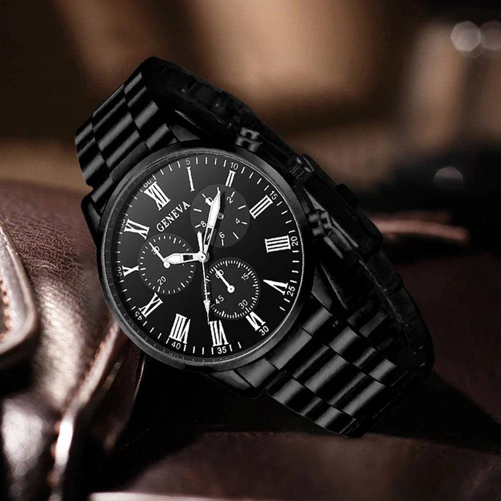 Geneva Roman Dial Men's Watch & Jewelry 4-Piece Set Men's Jewelry Set Qme