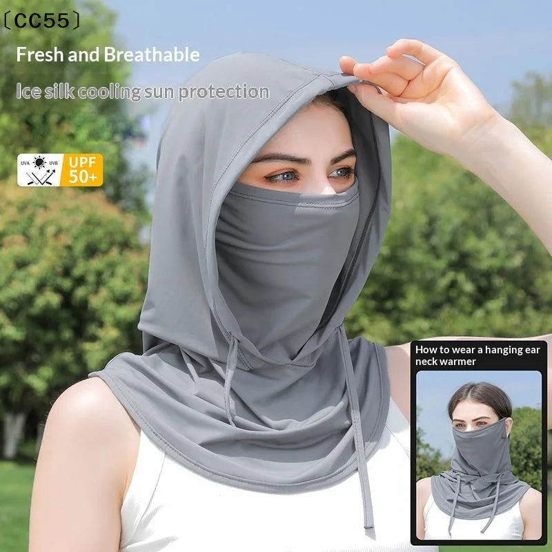 Ice Silk UV Protection Full Face Mask & Sunscreen Cap Sun Protection Mask Qst