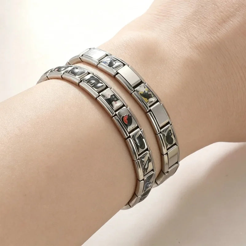 Heart Cats & Dogs Black Pattern Stainless Steel Bracelet Fashion Bracelet Qme