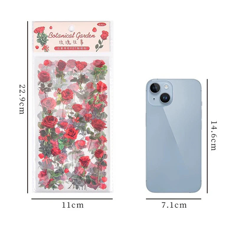 Floral Plant Journal Stickers – Waterproof Transparent PET Decorative Stickers Qme