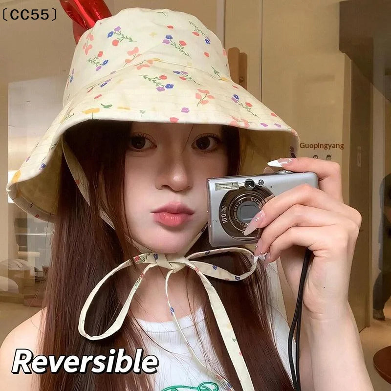 Women's Floral Double-Sided Bucket Hat – Wide Brim Sun Hat Bucket Hat Qst