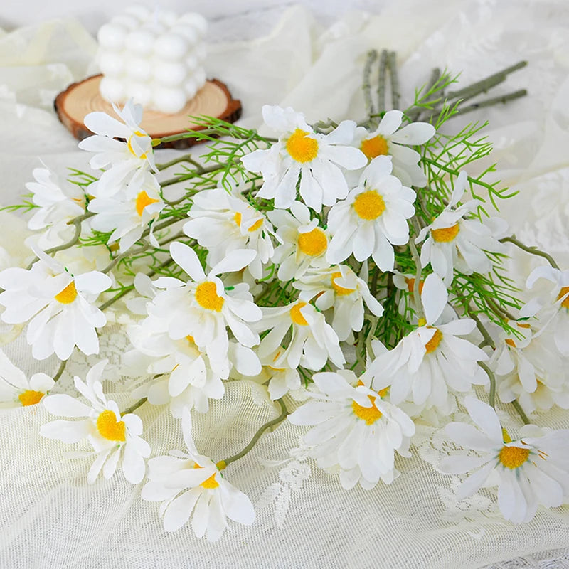 5-Head Silk Chamomile Artificial Flowers – Home & Wedding Décor Artificial Silk Flowers Qst