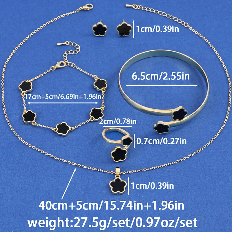 Five Leaf Flower Jewelry Set – Bracelet, Necklace, Earrings & Ring Floral Jewelry Set Qme