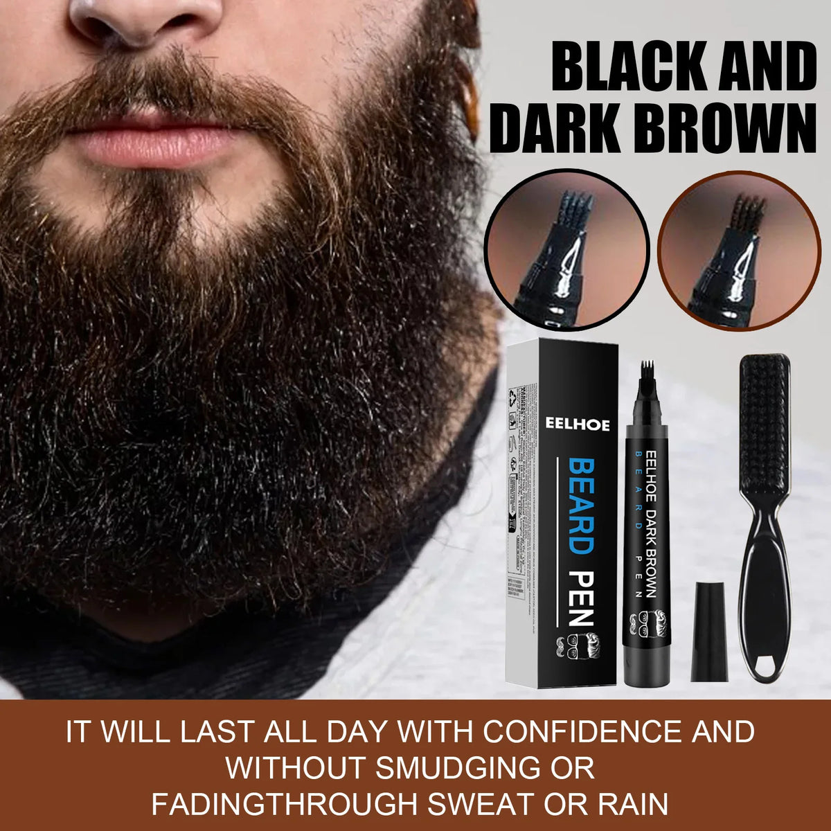 EELHOE Waterproof Beard Filler Pen – Black & Brown Coloring Beard Filler Pen Qst