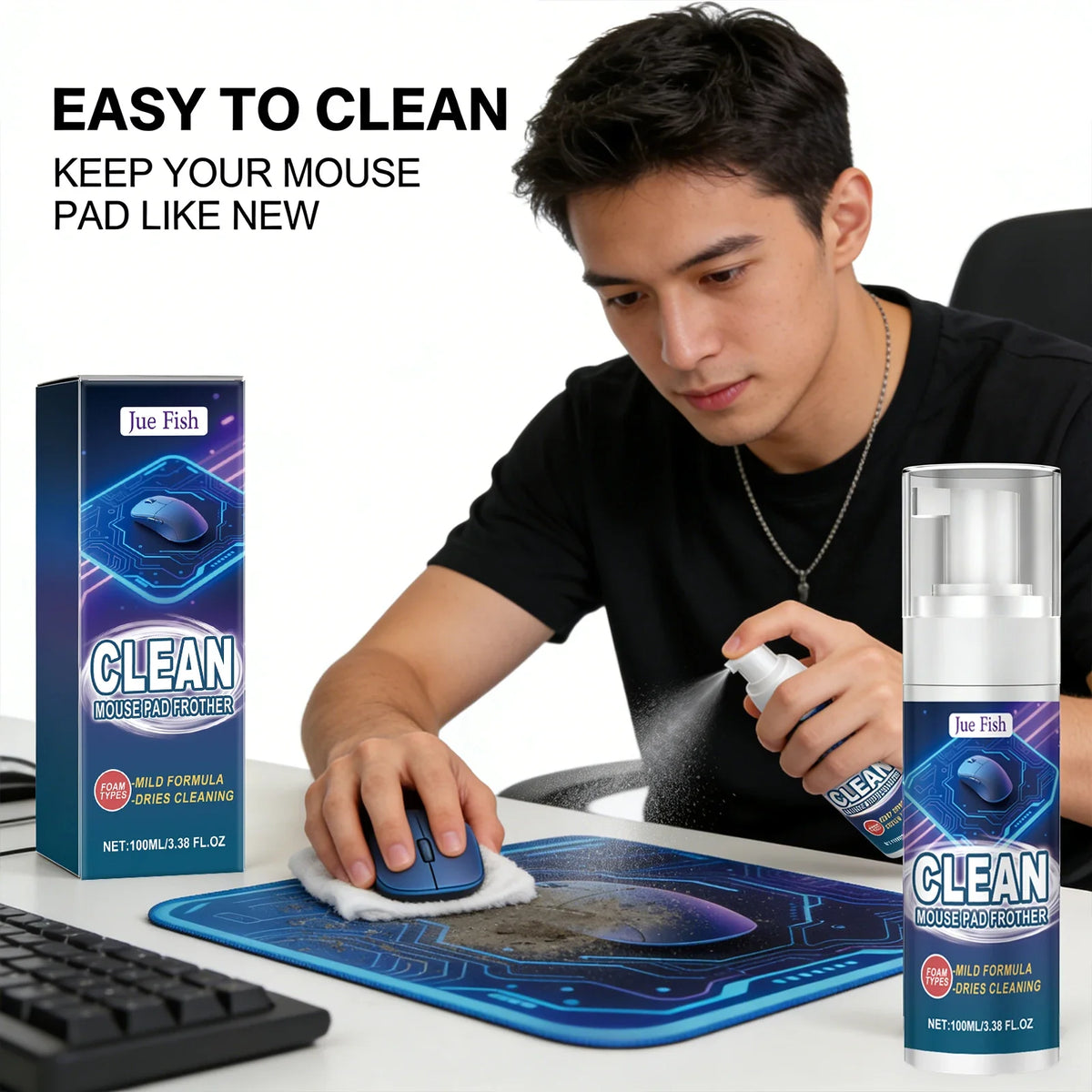 Mouse Pad & Keyboard Cleaner | Quick-Drying Stain Remover Desk Surface Cleaner Qme