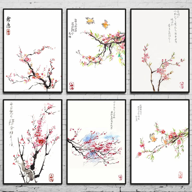 Japanese Sakura Cherry Blossom Canvas Wall Art | Floral Mural Canvas Wall Art Qst