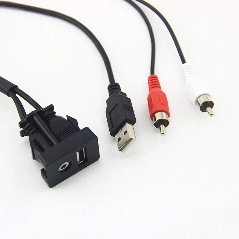Flush Mount USB & Dual RCA Female Panel 3M Cable – Car & Boat AUX Flush Mount Panel Qme