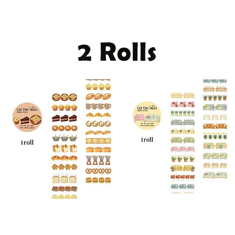 Washi Tape Set 2 Rolls – Vintage Town & Food Elements Decorative Washi Tape Qme A