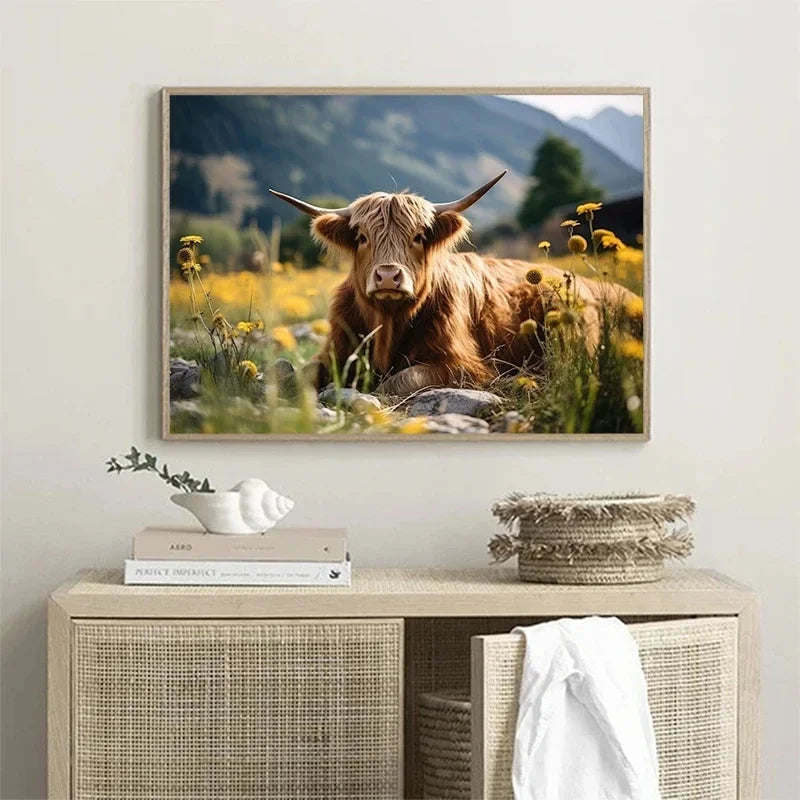 Scottish Highland Cow Canvas Wall Art Poster | Home Decor Canvas Wall Art Qst