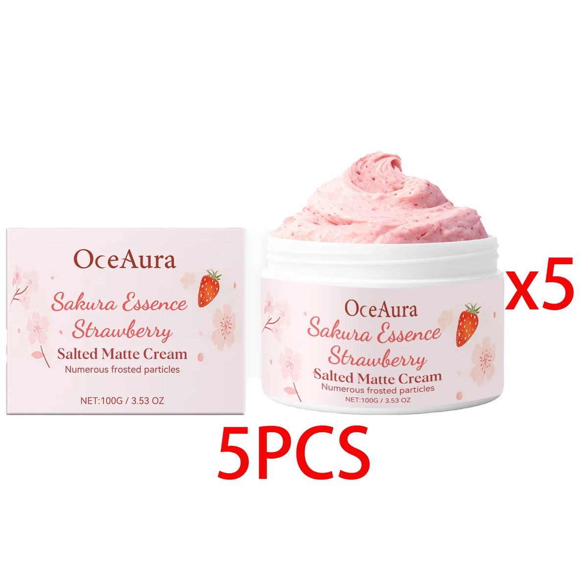 OceAura Sakura Strawberry Body Scrub – Exfoliating & Glow Body Scrub Cream Qst 5 PCS