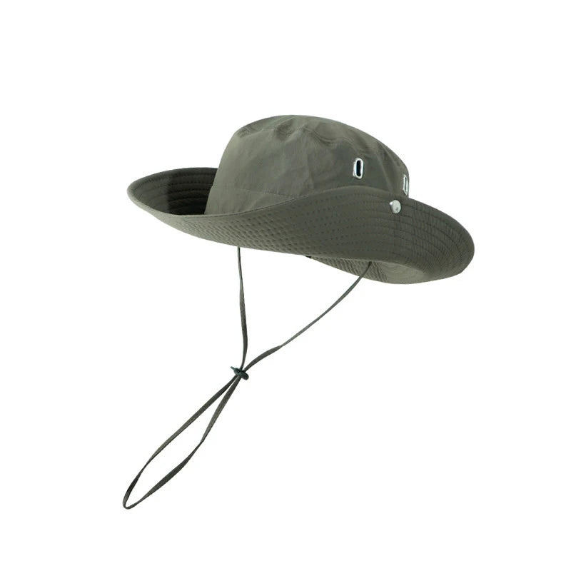 Wide Brim Sun Protection Bucket Hat with Drawstring Bucket Hat Qst Green