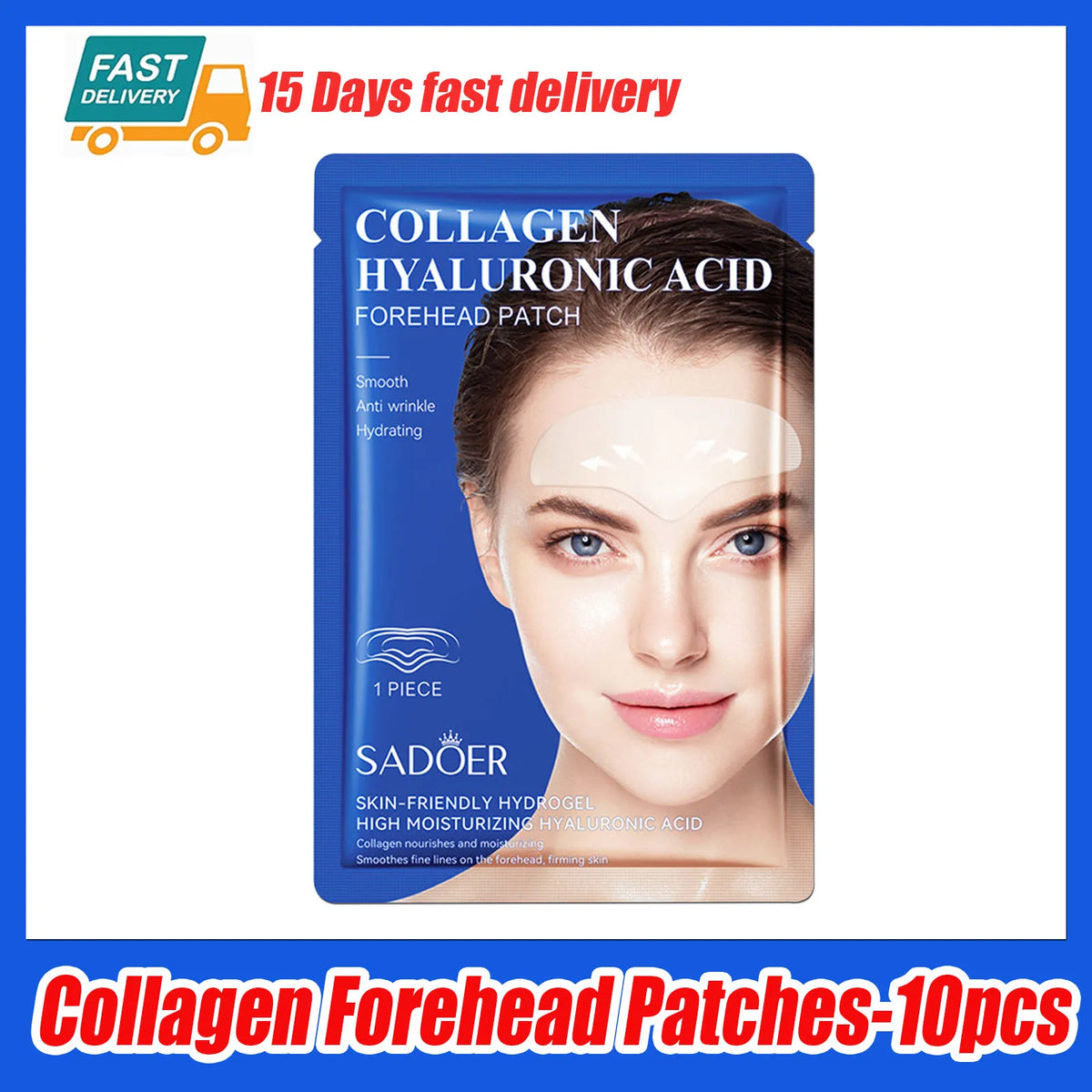 SADOER Hyaluronic Acid Collagen Face Mask 10pcs – Hydrating Patches Facial Sheet Mask Qst Forehead-10pcs