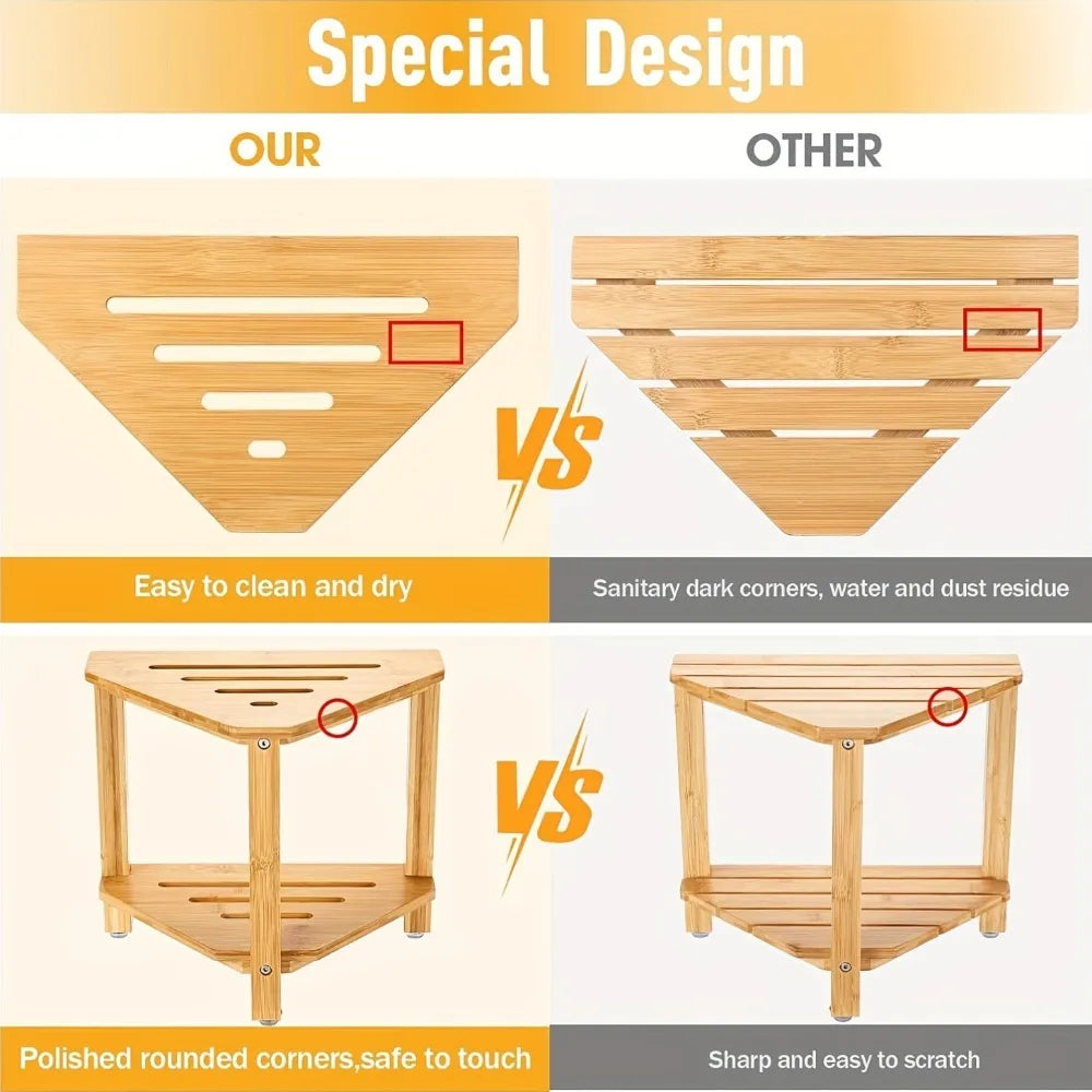 Wooden Shower Foot Rest Stool | Waterproof Corner Shelf Shower Foot Rest Stool Qme