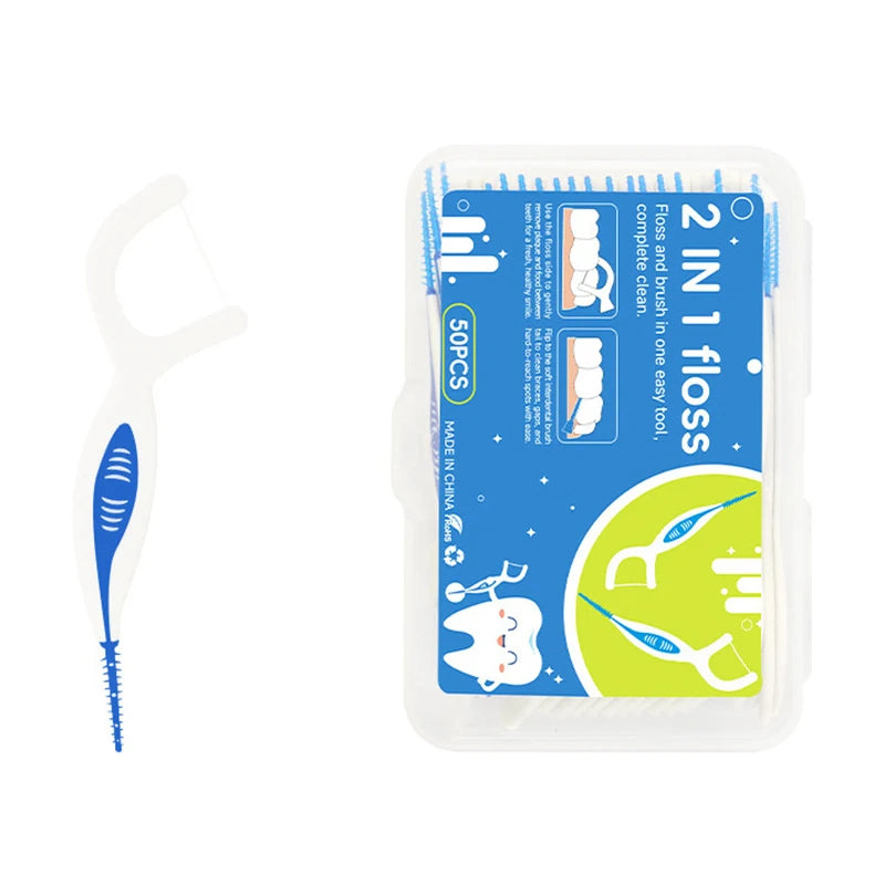 2-in-1 Silicone Interdental Brush & Floss Picks 50 Pcs Dental Floss Picks Qst Default Title