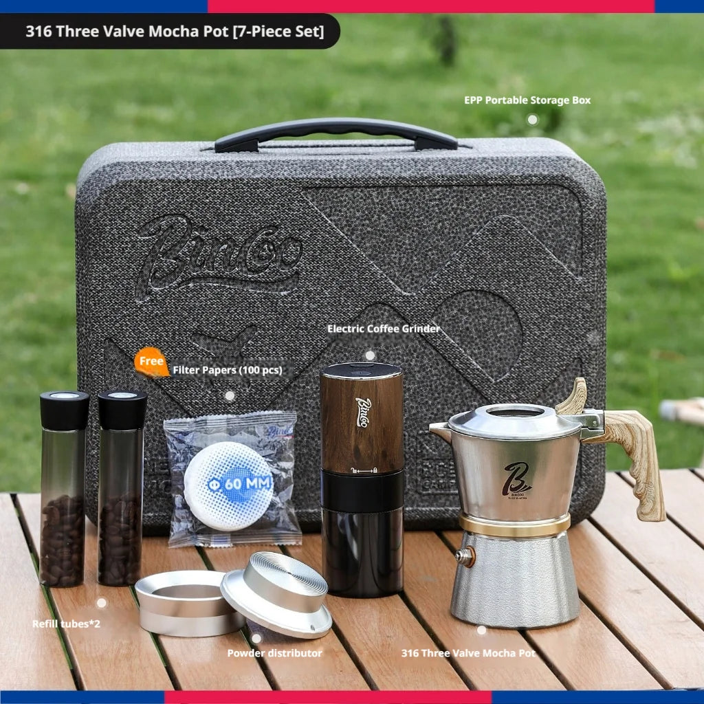 316SS Moka Pot Set with Grinder & 3-Valve Stovetop Espresso Maker Moka Pot Set Qst 03 Style-C