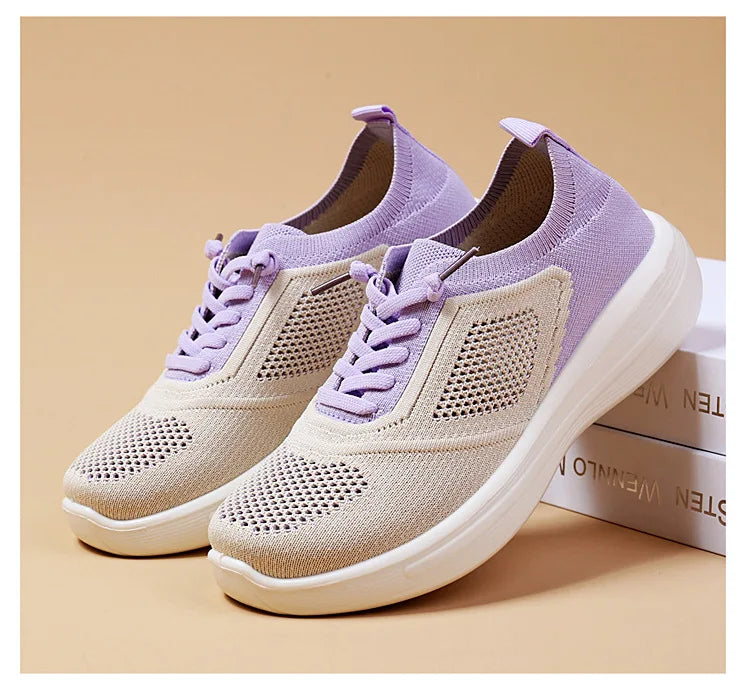 Women's Mesh Platform Sneakers – Breathable Hollow Casual Shoes Platform Sneakers Qst