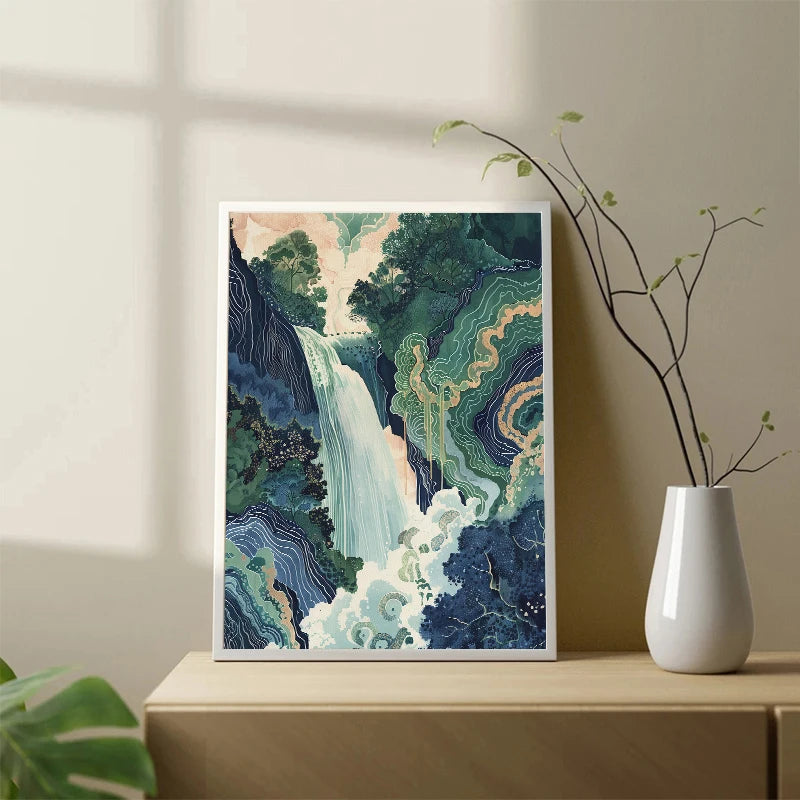 Hokusai Ukiyo-e Japanese Waterfall Canvas Print | Vintage Wall Art Canvas Wall Art Qst