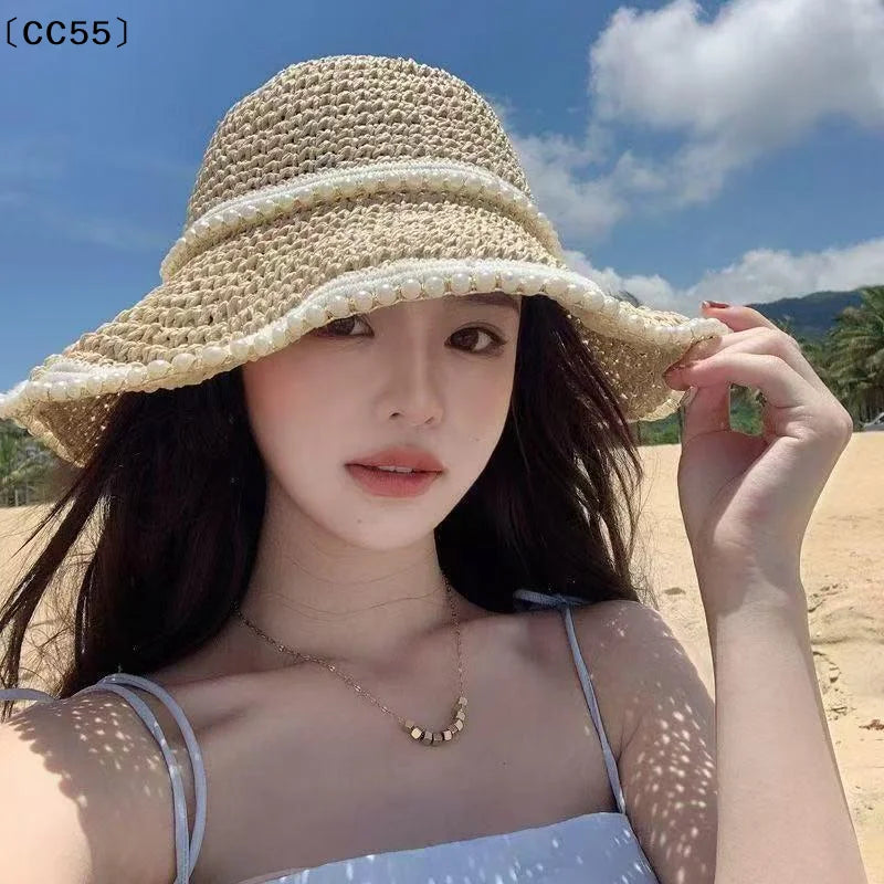 Women's Wide Brim Lace Straw Hat – Beach Sun Cap Straw Sun Hat Qst