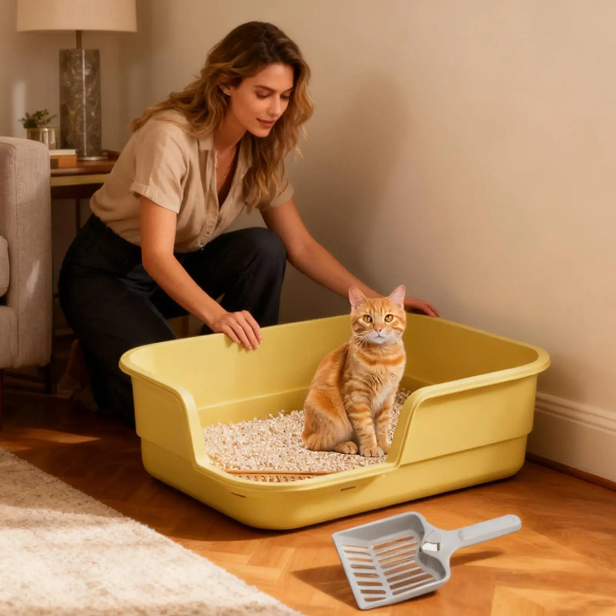 Semi-Enclosed Cat Litter Box with Scoop – Easy Clean & Odor Control Cat Litter Box Qme