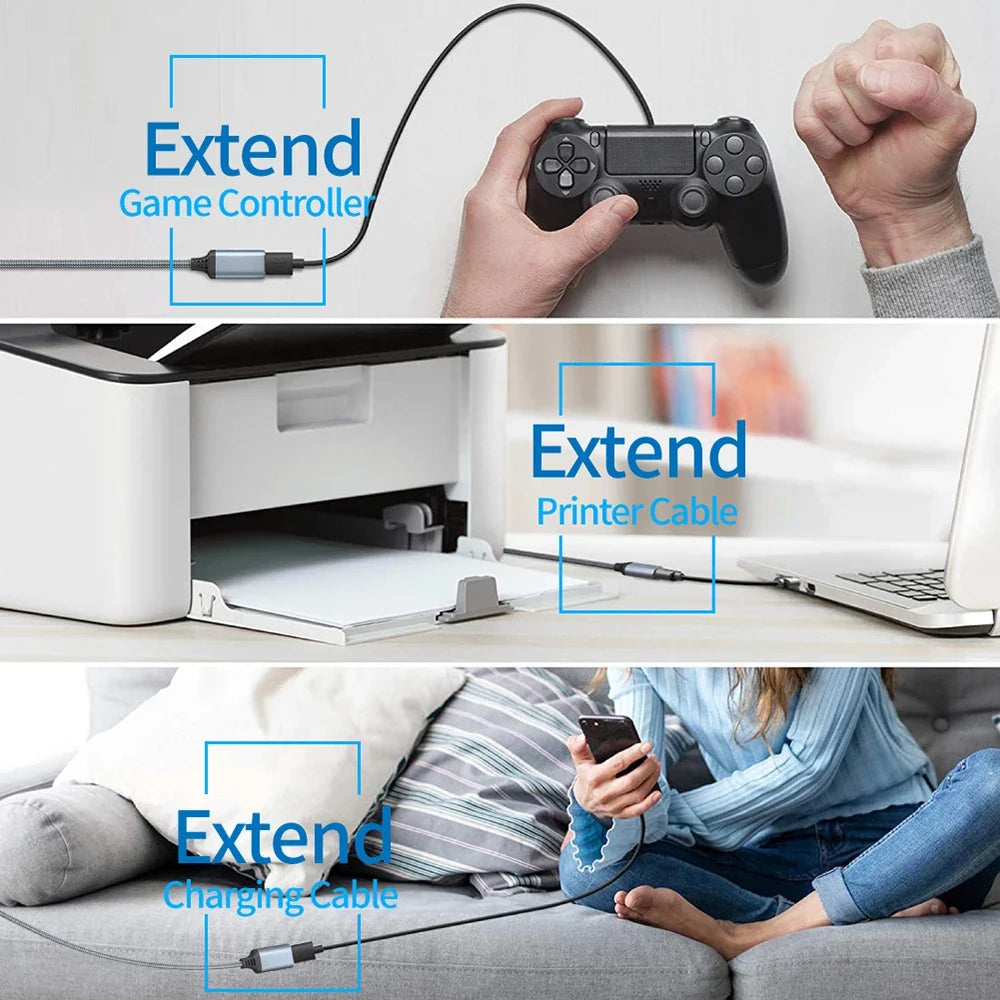 USB 3.0 Extension Cable 0.5m–5m | Nylon Braided Male to Female USB Extension Cable Qme