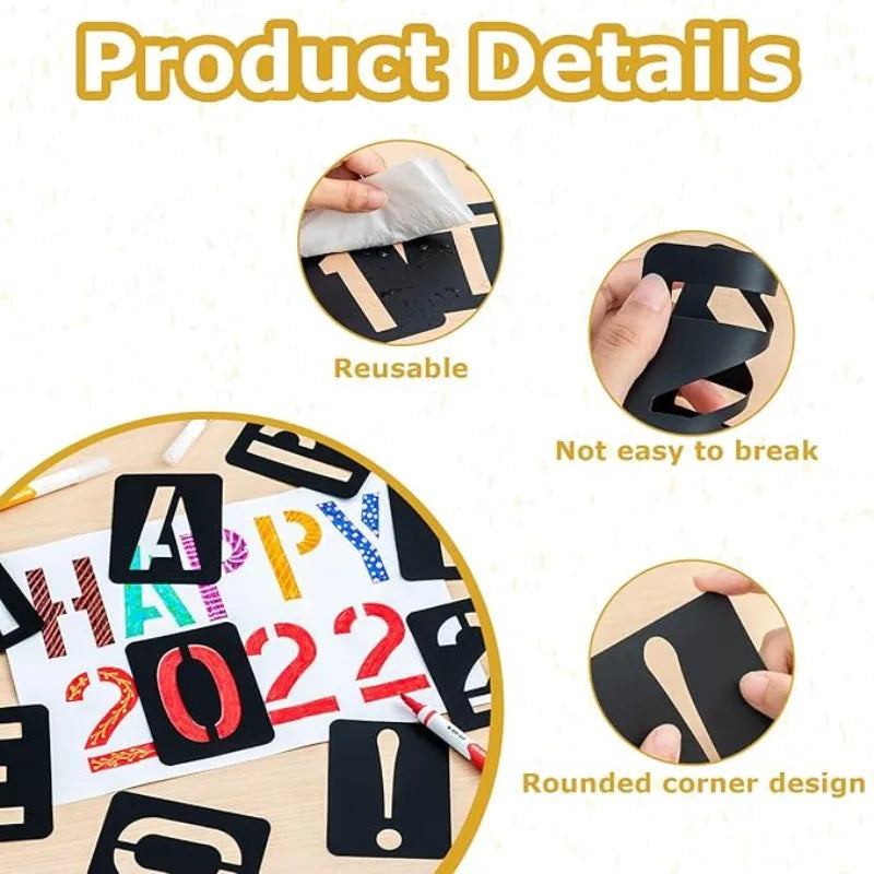 42-Pc Reusable Alphabet & Number Embossing Stencil Set Craft Stencil Set Qme