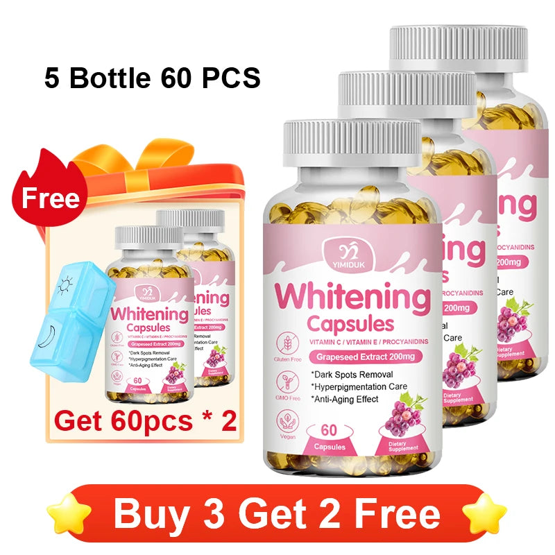 Yimiduk Brightening Capsules – Vitamin C, Grape Seed & Collagen Skin Brightening Supplement Qst 5x60pcs Best Offers