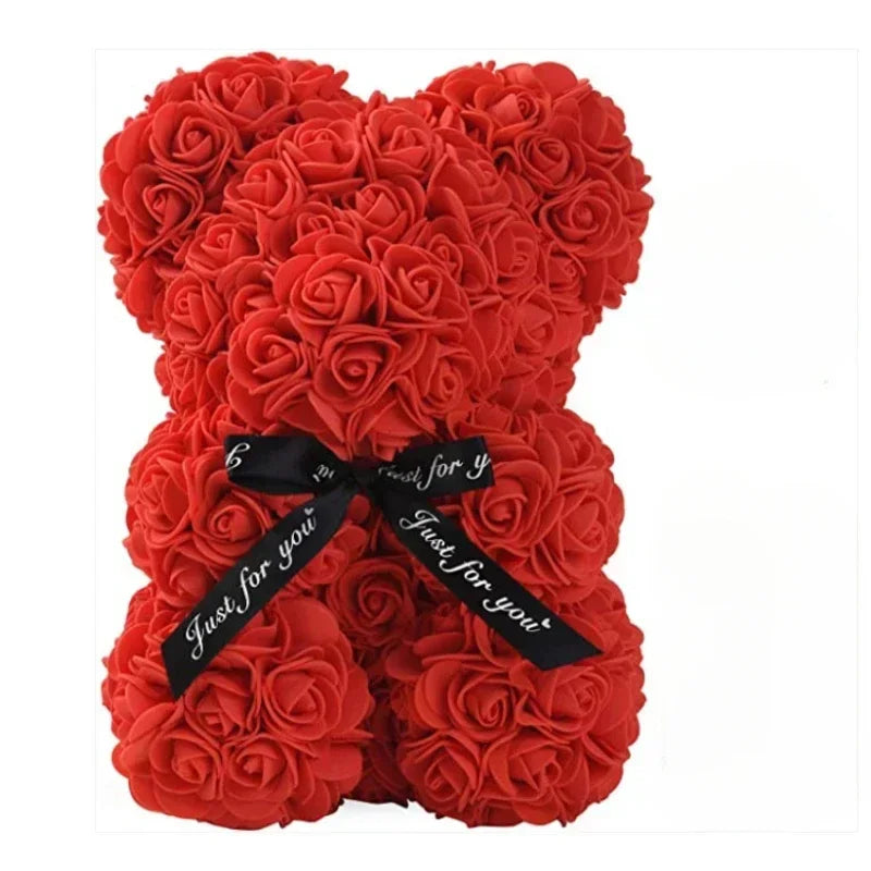 Eternal Rose Teddy Bear Artificial Flower Gift | 5 Colors Artificial Flower Gift Qme Red
