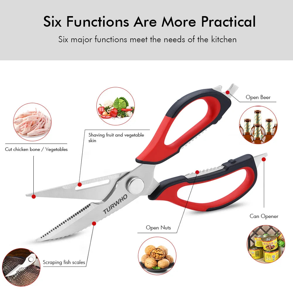 TURWHO Heavy Duty Kitchen Shears with Holder | Meat & BBQ Kitchen Shears Qst