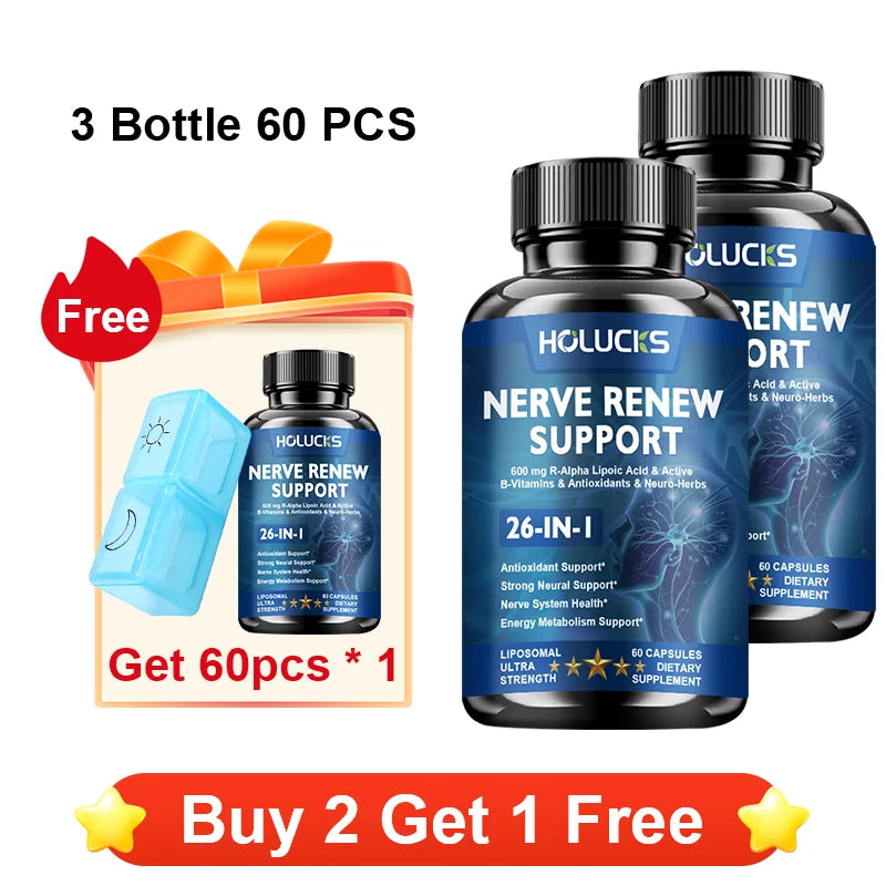 Organic Nerve Renew Capsules – CoQ10, Carnitine & B Complex Wellness Supplement Capsules Qst 3 x 60pcs Improve