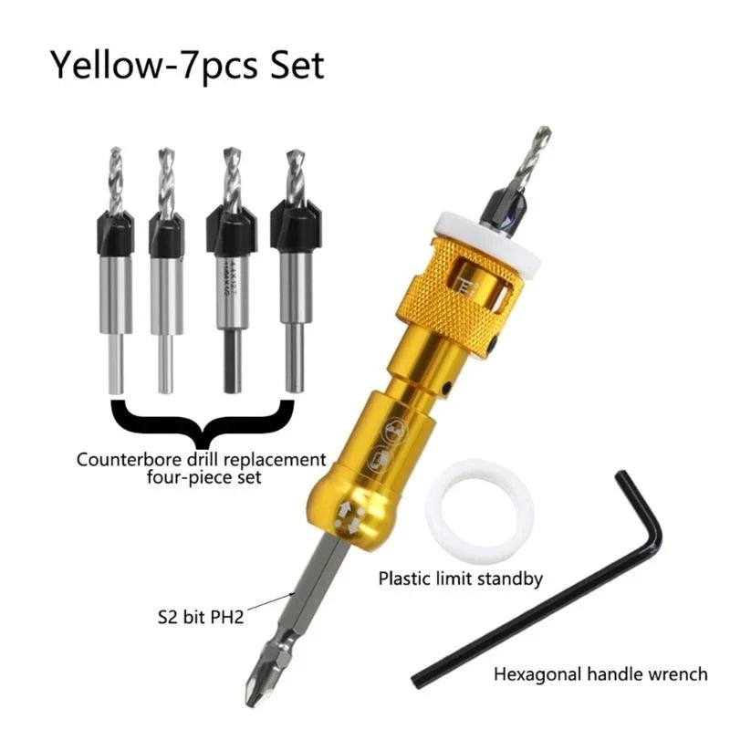 Countersink Drill Bit Set with Adjustable Depth Stop Countersink Drill Bit Qme