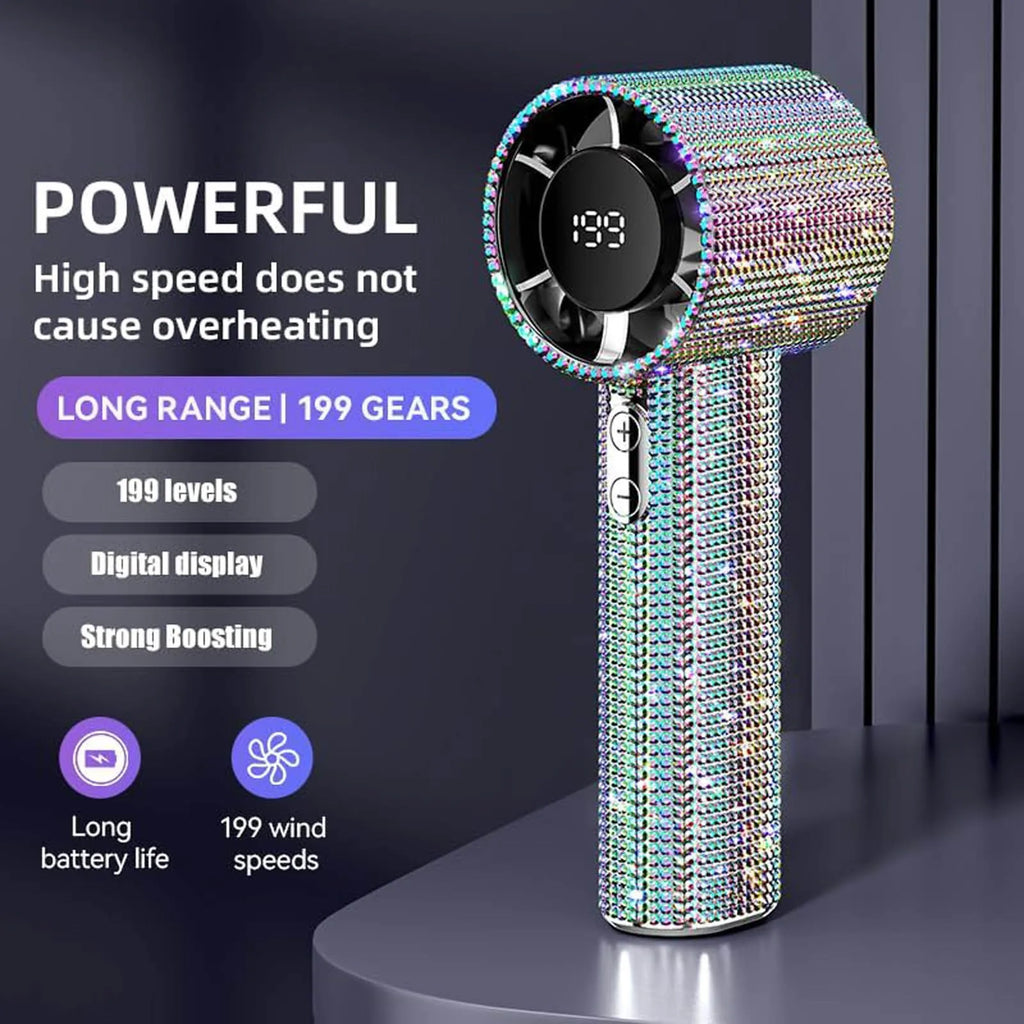 Portable Handheld Turbine Rechargeable Fan | Digital Display Handheld Rechargeable Fan Qme