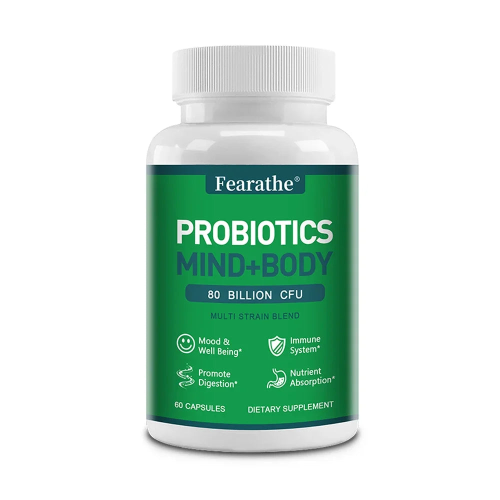 Probiotic Capsules 80B CFU + Prebiotics & Digestive Enzymes Probiotic Supplement Qst 60 count-1 bottle