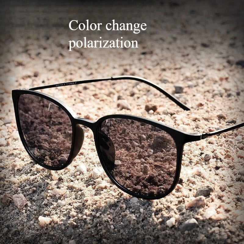 Pure Titanium Polarized Sunglasses – UV Color-Changing Lenses Polarized Sunglasses Qme black Self-tinting lenses