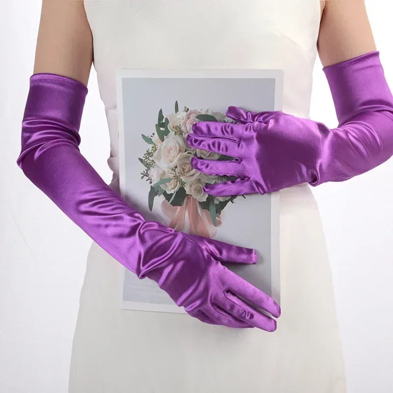 Women's Satin Long Opera Gloves – Ball, Stage & Cosplay Satin Opera Gloves Qme