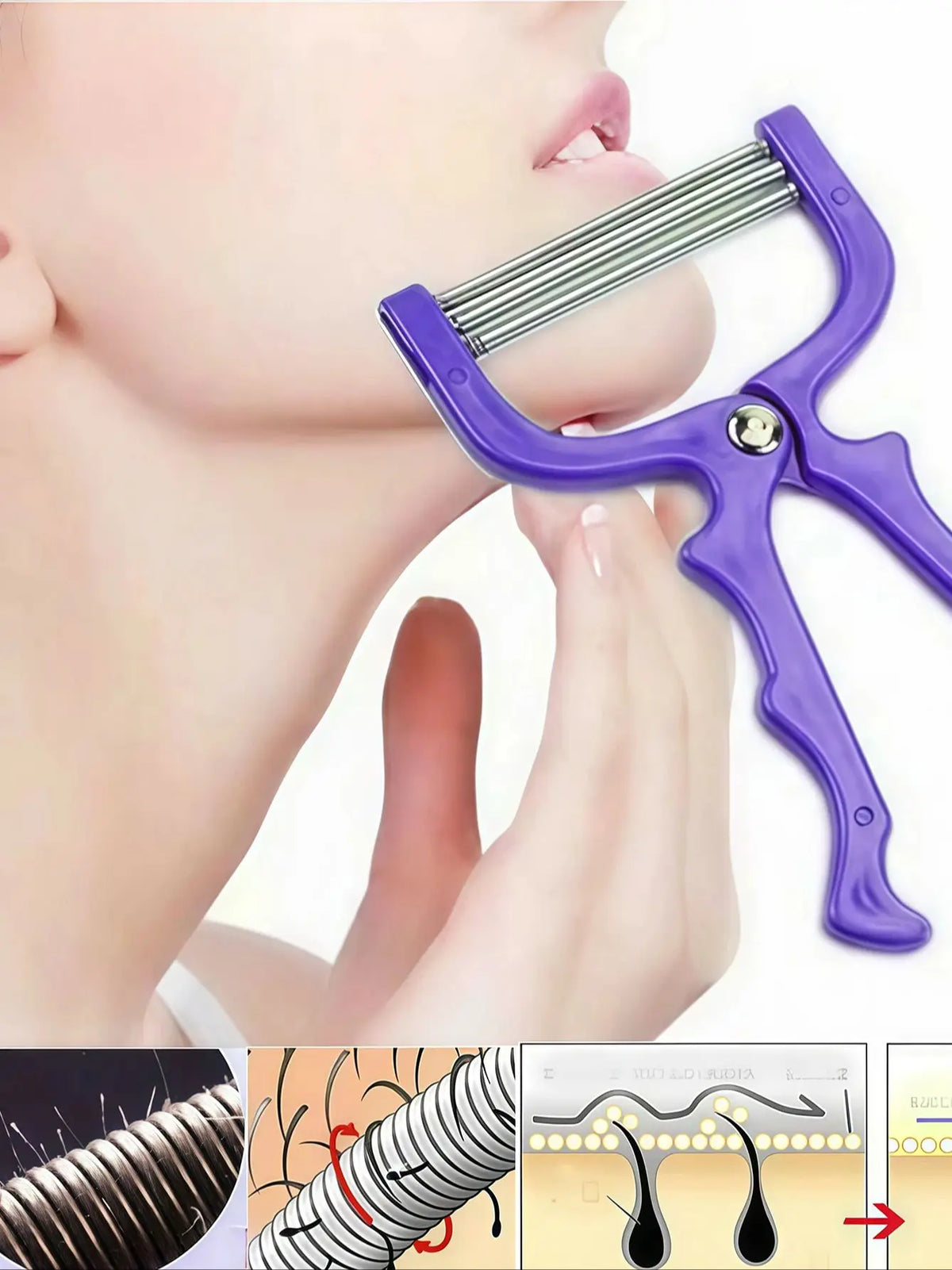 Spring Hair Removal Stick – Facial & Body Epilator Tool Hair Removal Tool Qme purple