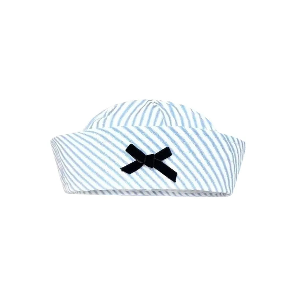 Y2K Stripe Sailor Captain Hat with Bow – Octagonal Navy Cap Sailor Captain Hat Qme Style E