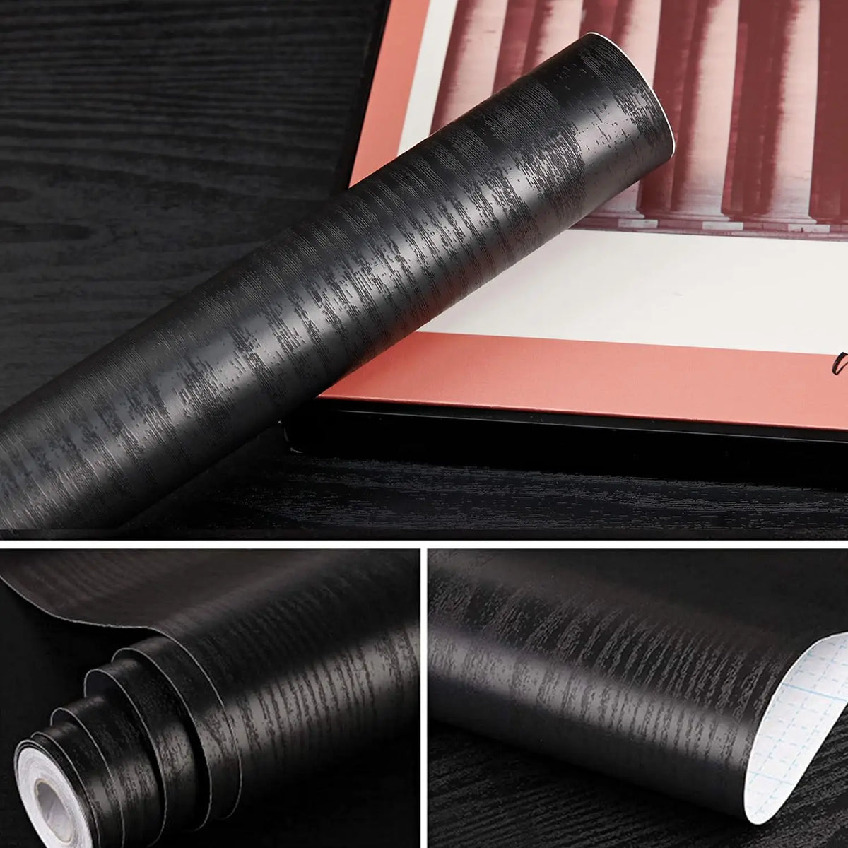 Black Wood Grain Peel & Stick Wallpaper Film – Cabinets Peel & Stick Wallpaper Qme