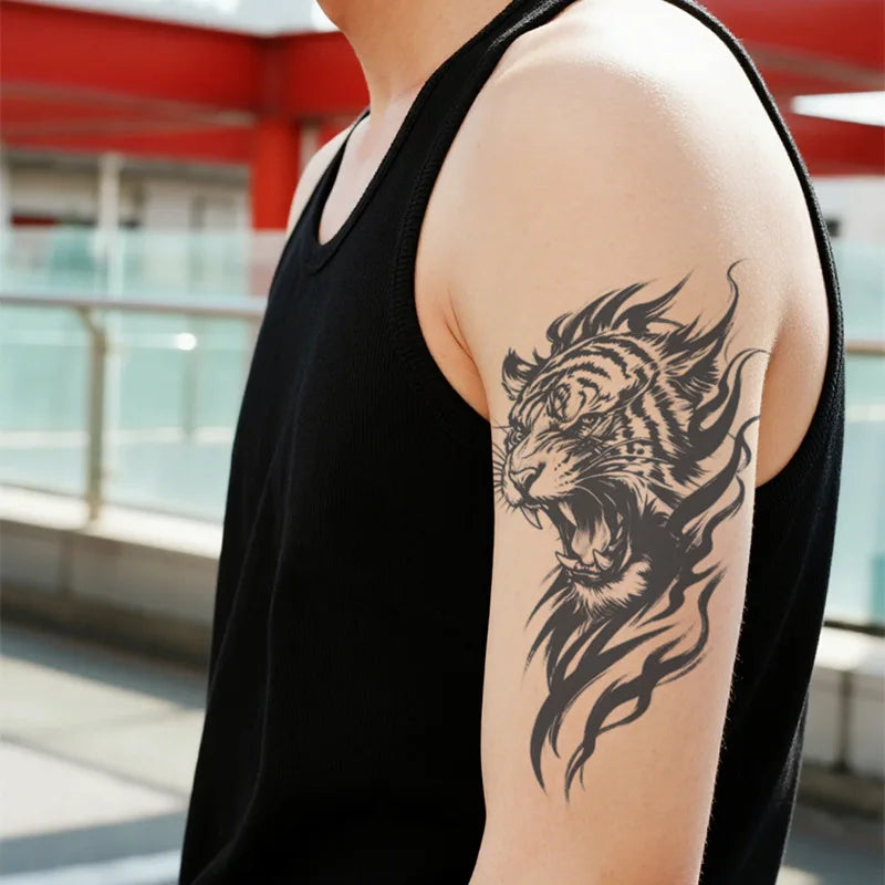 Temporary Herbal Tattoo Sticker – Waterproof Tiger Design Temporary Tattoo Sticker Qme