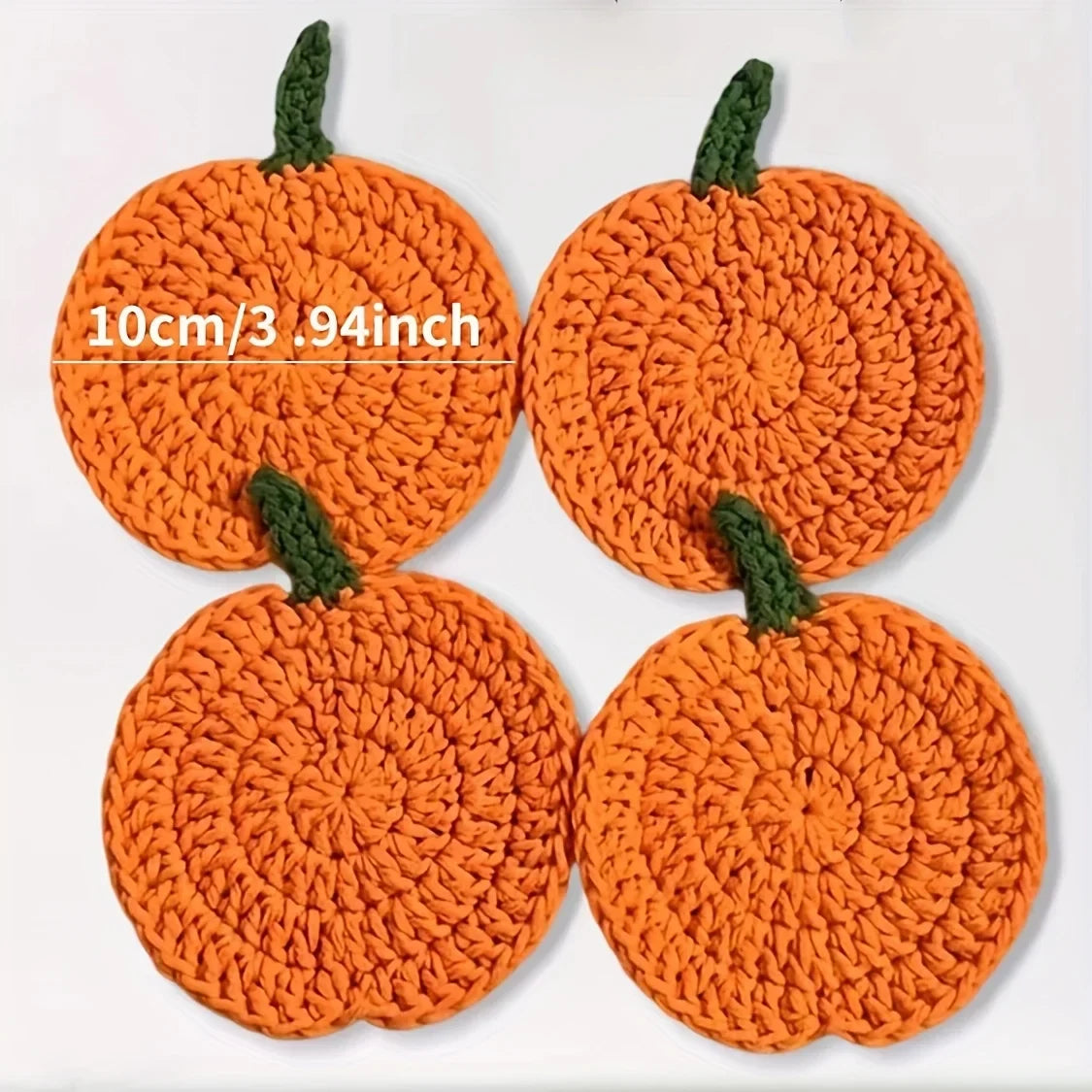 Crochet Pumpkin Coasters – Handmade Knitted Cup Mat Knitted Coaster Set Qme