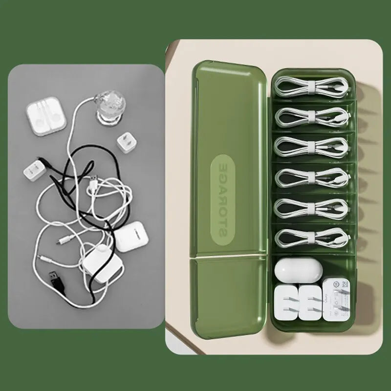 7-Compartment Cable & Charger Cord Organizer Storage Box Cable Organizer Box Qme