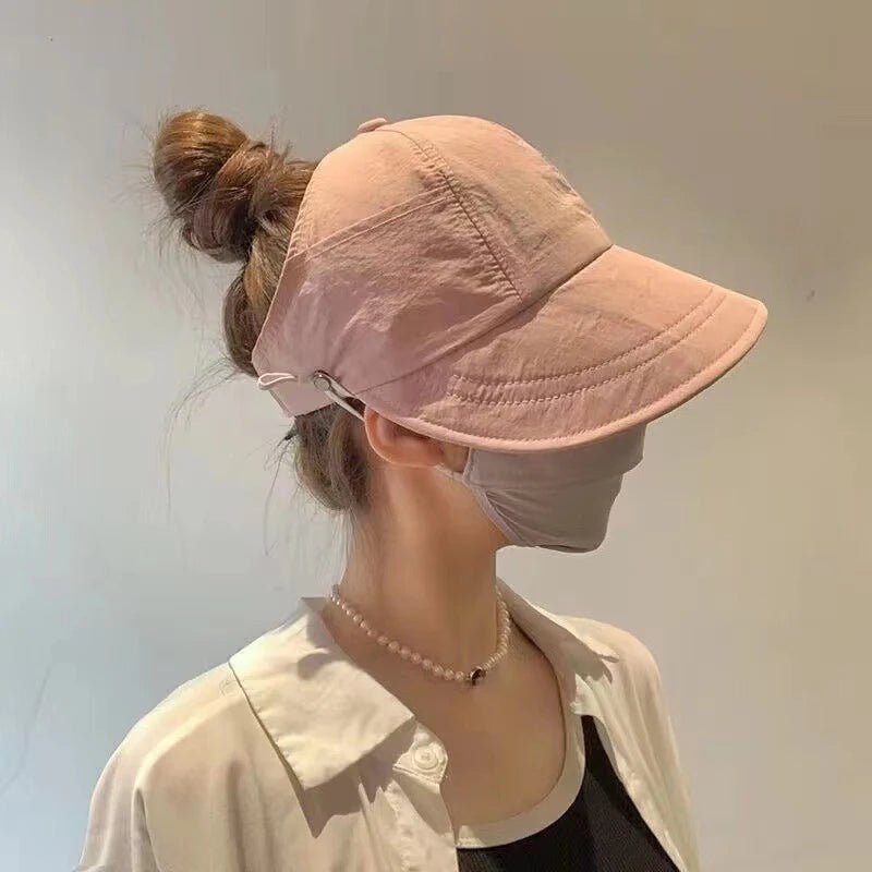 Foldable Wide Brim Ponytail Sun Hat – Women's Quick-Dry Visor Women's Sun Hat Qst Pink